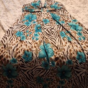 New York & Company Turquoise Floral Animal Print Dress